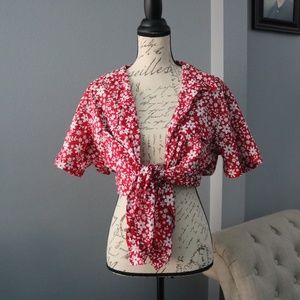 Red And White Floral Camp Shirt